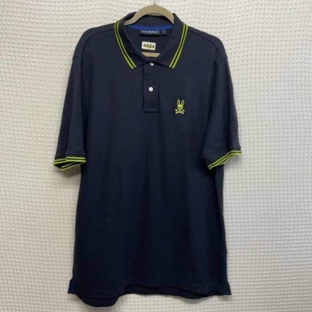 Psycho Bunny Navy Blue Tipped Pique Short Slv. Golf Polo Shirt Men 8/US 2XL Peru - Picture 7 of 7